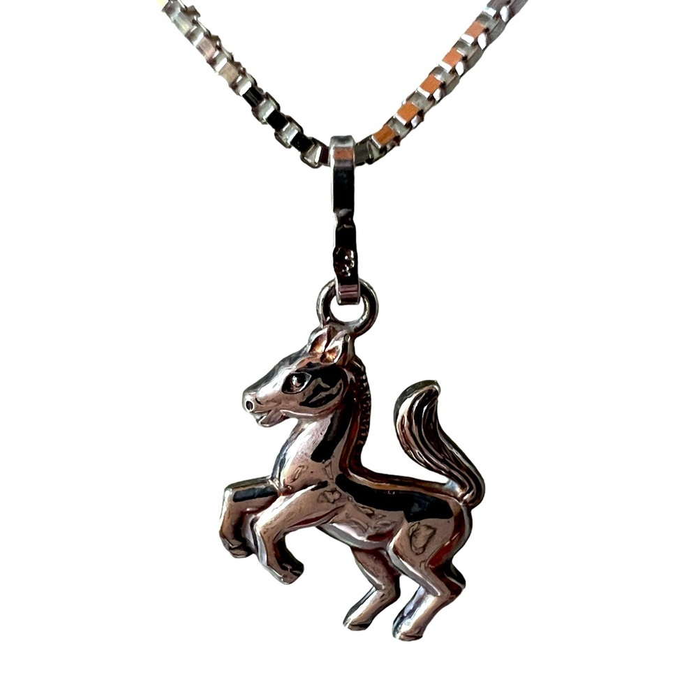 925 Italian Sterling Silver Horse, Pony Pendant Necklace